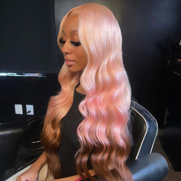 Pink Brown Lace Front Wig Virgin Human Hair Custom Color Wig